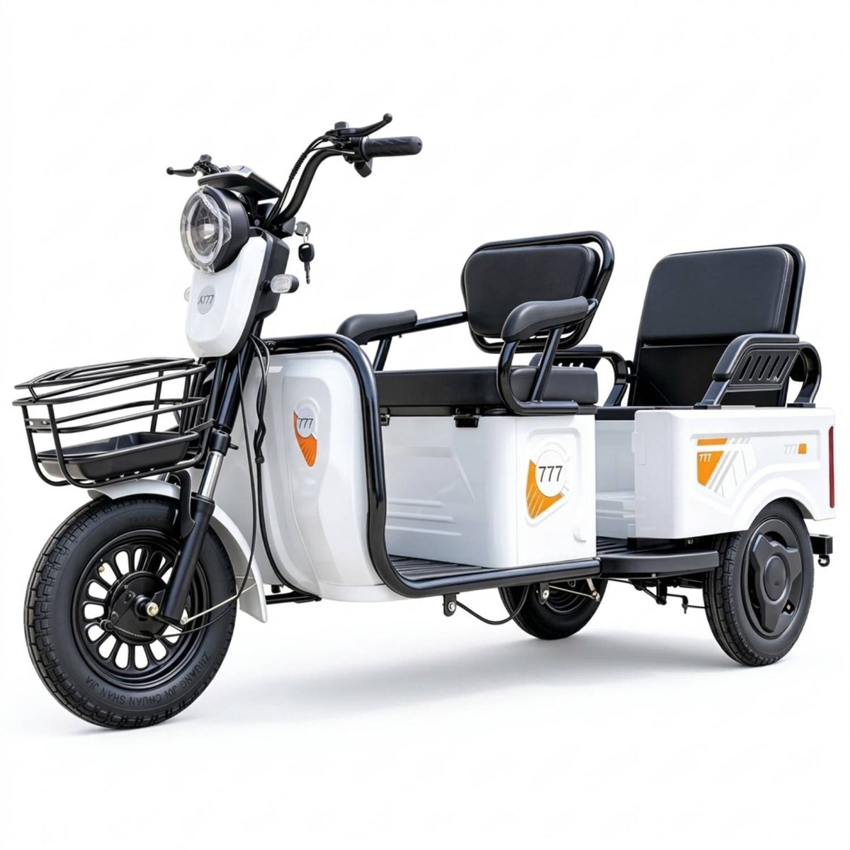 Electric Cargo Tricycle – 2-Passenger Seat with Convertible Storage